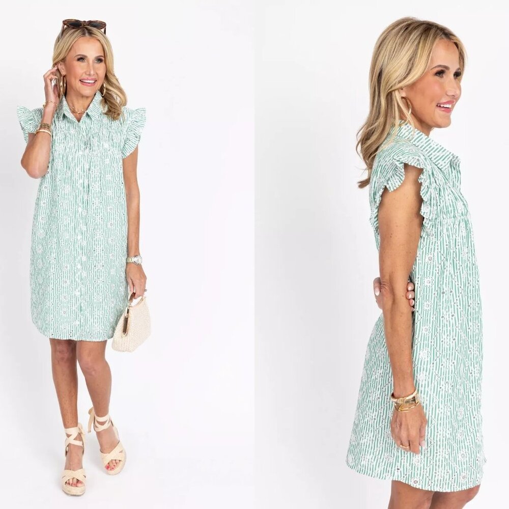 ⛳️Avara Green seersucker and eyelet dress PERFECT for the Masters!⛳️